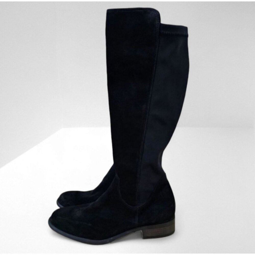 Paul Green Nola Knee High Boot Womens UK 4 Black Suede Stretch Tall Riding Fall